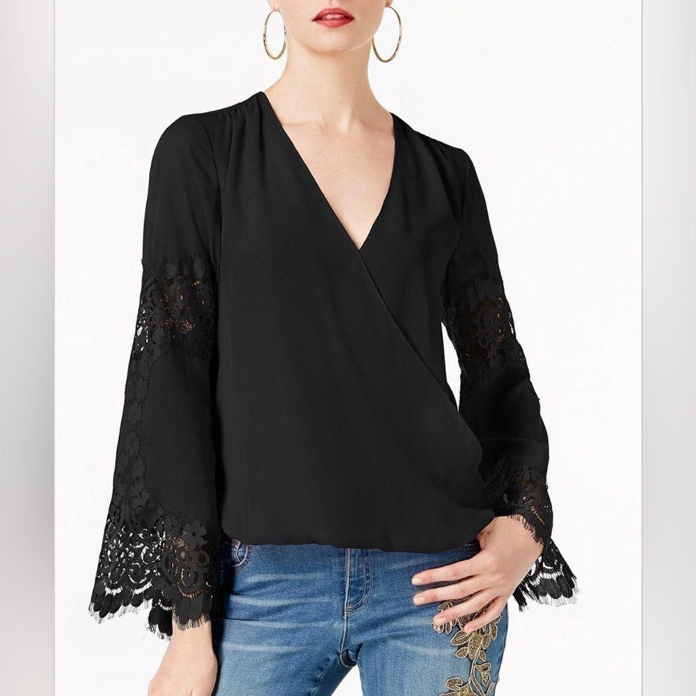 🍂INC International Concepts Blouse Low Plunge Bell Sleeved
